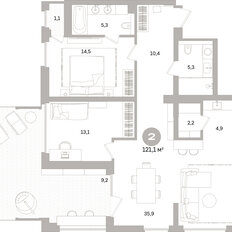 Квартира 121,1 м², 2-комнатная - изображение 3