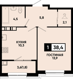 Квартира 38,4 м², 1-комнатная - изображение 1