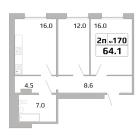 Квартира 64,1 м², 2-комнатная - изображение 1