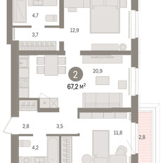 Квартира 67,2 м², 2-комнатная - изображение 3