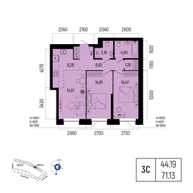 Квартира 71,1 м², 3-комнатная - изображение 1
