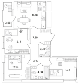 Квартира 71,5 м², 3-комнатная - изображение 1