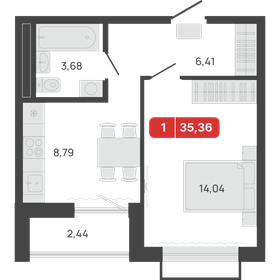 Квартира 35,4 м², 1-комнатная - изображение 1