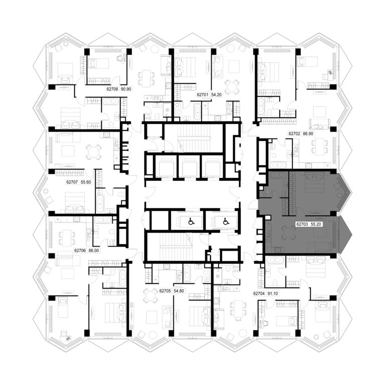 55,2 м², 1-комнатная квартира