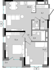 Квартира 68,5 м², 2-комнатная - изображение 1