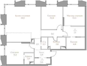 Квартира 122,2 м², 3-комнатная - изображение 1