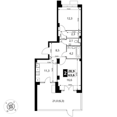 Квартира 63,6 м², 2-комнатная - изображение 2