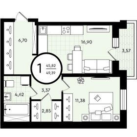 Квартира 49,4 м², 1-комнатная - изображение 1