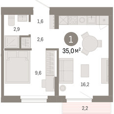 Квартира 35 м², 1-комнатная - изображение 3