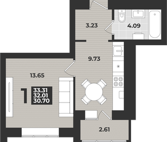 Квартира 33,3 м², 1-комнатная - изображение 1
