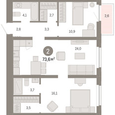Квартира 73,6 м², 2-комнатная - изображение 3