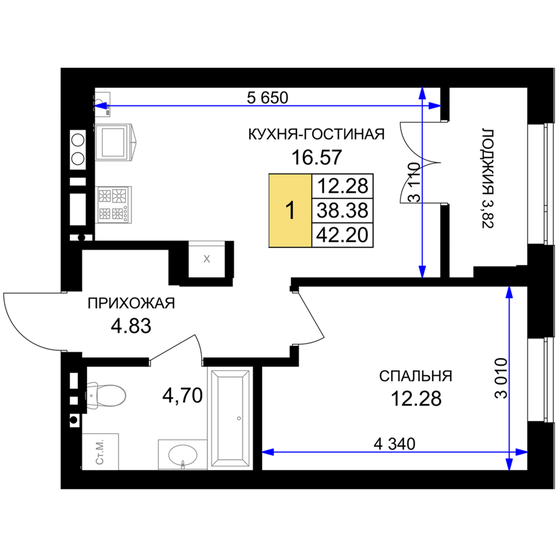 42,8 м², 1-комнатная квартира 9 047 920 ₽ - изображение 27