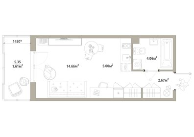Квартира 28 м², 1-комнатная - изображение 1