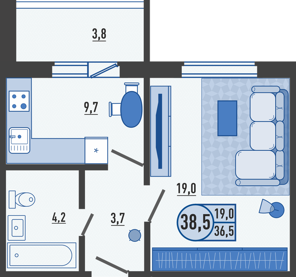 37 м², 1-комнатная квартира 2 950 000 ₽ - изображение 97