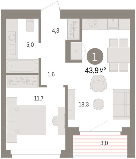 45,3 м², 1-комнатная квартира 4 990 000 ₽ - изображение 72