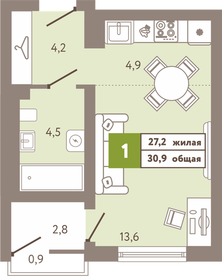 37,2 м², квартира-студия 9 930 000 ₽ - изображение 49