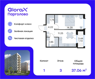 Квартира 37,1 м², 1-комнатная - изображение 1