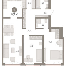 Квартира 97,6 м², 2-комнатная - изображение 3