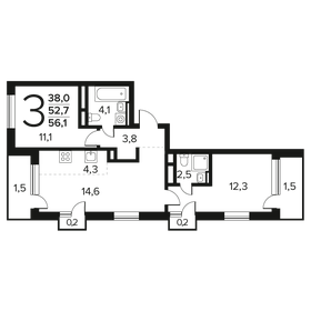 Квартира 56,1 м², 3-комнатная - изображение 1