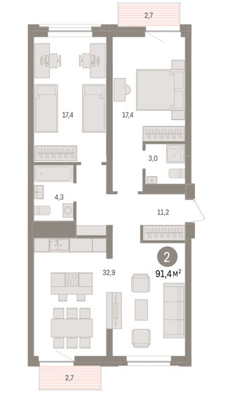53,2 м², 3-комнатная квартира 4 700 000 ₽ - изображение 53