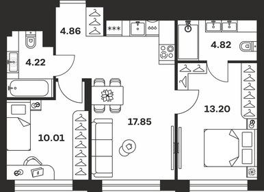 Квартира 55 м², 2-комнатная - изображение 1