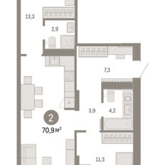 Квартира 70,9 м², 2-комнатная - изображение 3