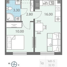 Квартира 32,1 м², 1-комнатная - изображение 2