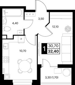 Квартира 32,4 м², 1-комнатная - изображение 1