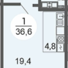Квартира 36,6 м², студия - изображение 1
