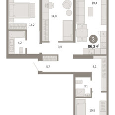 Квартира 86,3 м², 3-комнатная - изображение 3