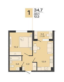 Квартира 34,7 м², 1-комнатная - изображение 1