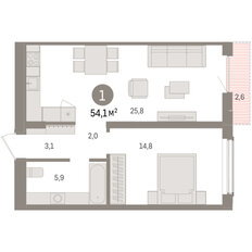 Квартира 54,1 м², 1-комнатная - изображение 3