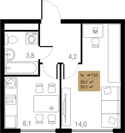 25,9 м², 1-комнатная квартира 11 301 563 ₽ - изображение 44