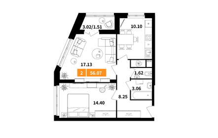 Квартира 56,1 м², 2-комнатная - изображение 1