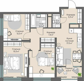 Квартира 78,1 м², 3-комнатная - изображение 1