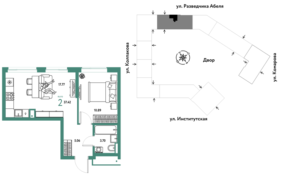 37,4 м², 2-комнатная квартира 9 810 000 ₽ - изображение 1
