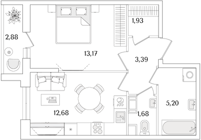 Квартира 39,5 м², 1-комнатная - изображение 1