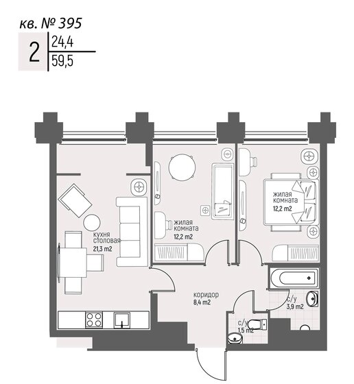 61,1 м², 2-комнатная квартира 15 122 250 ₽ - изображение 21