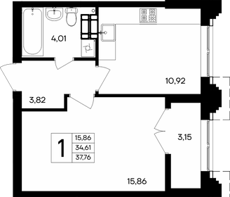 Квартира 37,8 м², 1-комнатная - изображение 1