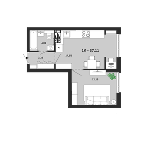 Квартира 37,1 м², 1-комнатная - изображение 1