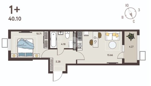 Квартира 40,1 м², 1-комнатная - изображение 1