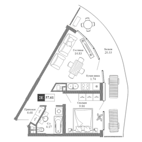 Квартира 57,6 м², 2-комнатная - изображение 1