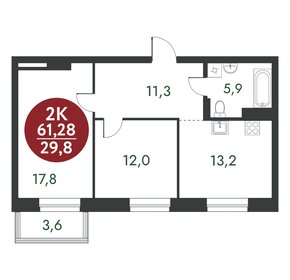 Квартира 61,3 м², 2-комнатная - изображение 1