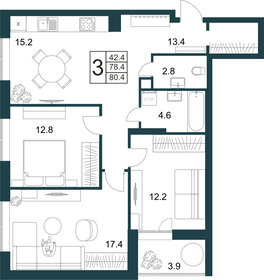 Квартира 80,4 м², 3-комнатная - изображение 1