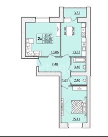 Квартира 62,3 м², 2-комнатная - изображение 1