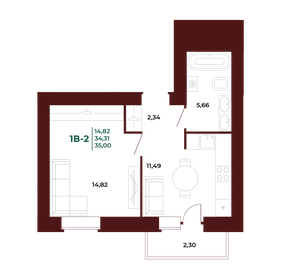 Квартира 36 м², 1-комнатная - изображение 1
