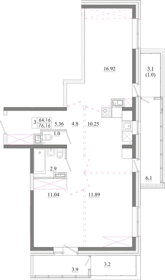 76,2 м², 3-комнатная квартира 8 758 400 ₽ - изображение 1