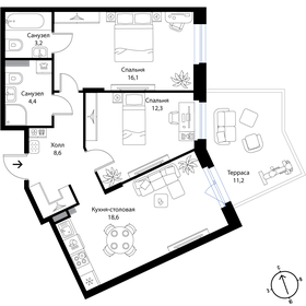 Квартира 66,5 м², 2-комнатная - изображение 1