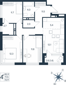 Квартира 72,9 м², 4-комнатная - изображение 1