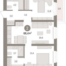 Квартира 66,4 м², 2-комнатная - изображение 3